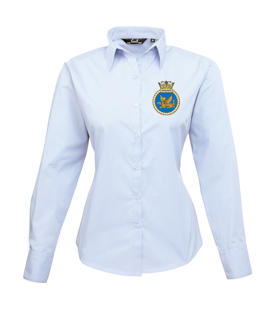 HMS VIGILANT Premier Ladies Long Sleeve Poplin Blouse - PR300
