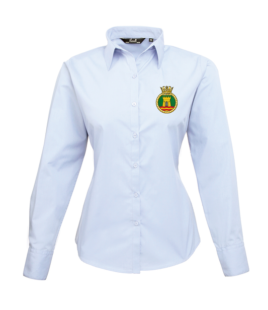 HMS CARDIFF - Premier Ladies Long Sleeve Poplin Blouse - PR300